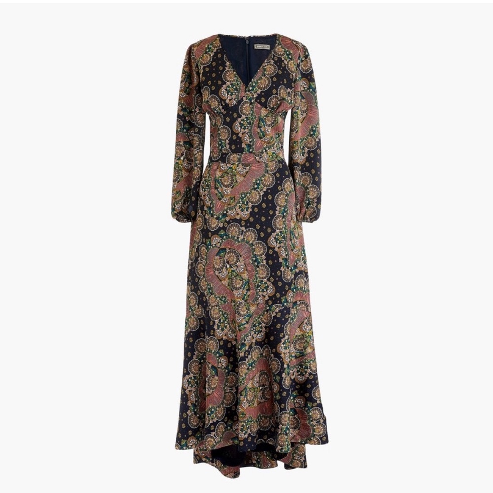 J. Crew Navy Paisley Maxi Dress with Pink and Green Accents
